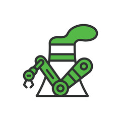 Robots for nuclear power, in line design, green. Robots, Nuclear, Power, Energy, Automation, Reactor, on white background vector. Robots for nuclear power editable stroke icon.
