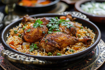 The national Saudi Arabian dish chicken kabsa with rice mandi 