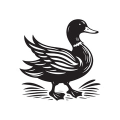 Vector Duck Silhouettes: Striking Black Vector Art Capturing the Grace and Beauty of These Iconic Waterfowl- Duck Illustration.