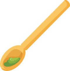 Illustration of a wooden spoon with a drop of green sauce, isolated on white background