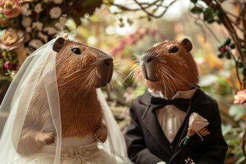 Capybara bride and groom at wedding generated by AI