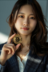 portrait of a woman with a bitcoin generated by AI