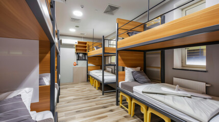 Fototapeta premium This is an interior photography, an international school high school boys dormitory, with mild tones, bright, lively, modern, and international style