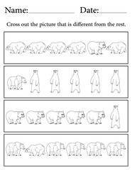 Bear Puzzle. Printable Activity Page for Kids. Educational Resources for School for Kids. Kids Activity Worksheet. Find the Different Object