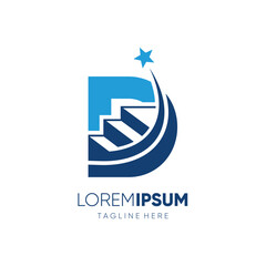Letter D Ladder of Success to Reach the Stars Logo Design Vector Icon Graphic Emblem Symbol Illustration