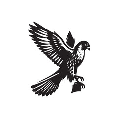 Minimalist Falcon Vector Silhouette: Striking Black Vector Art - Falcon Illustration - Bird Vector Silhouette.