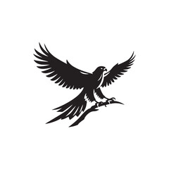 Minimalist Falcon Vector Silhouette: Striking Black Vector Art - Falcon Illustration - Bird Vector Silhouette.