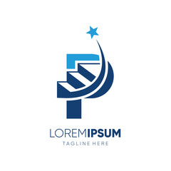 Letter P Ladder of Success to Reach the Stars Logo Design Vector Icon Graphic Emblem Symbol Illustration