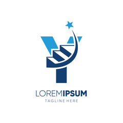 Letter Y Ladder of Success to Reach the Stars Logo Design Vector Icon Graphic Emblem Symbol Illustration
