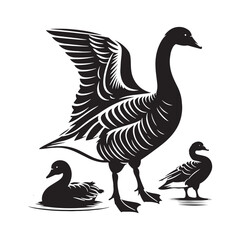 Goose Silhouettes: Striking Black Vector Art Capturing the Grace and Beauty of These Iconic Waterfowl - Goose Illustration- Goose Vector.