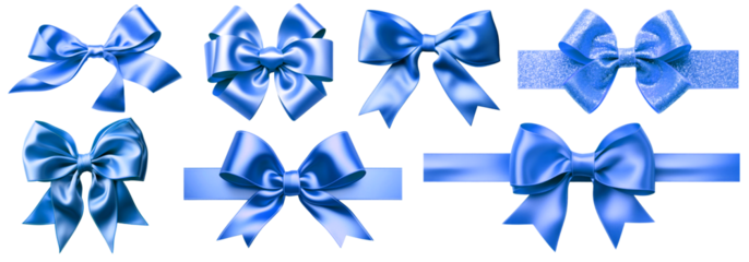 Blue bow ribbon png element set on transparent background