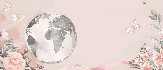 Whimsical Doodle Border with Global Awareness Symbolism in Muted Watercolor Palette