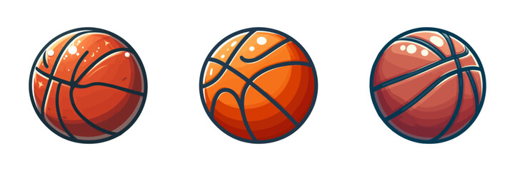 Colorful vector illustration of three different basketballs.