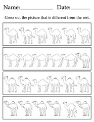 Camel Puzzle. Printable Activity Page for Kids. Educational Resources for School for Kids. Kids Activity Worksheet. Find the Different Object