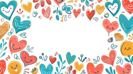 Whimsical Friendship Day Border Design with Vibrant Linked Hearts and Smiley Faces