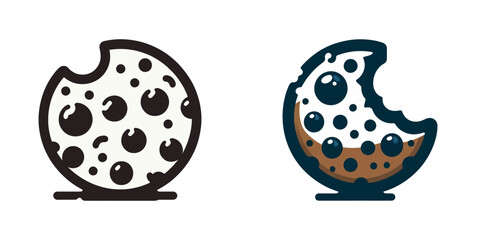 Vector illustration of a cookie with a bite taken out of it, featuring chocolate chips.
