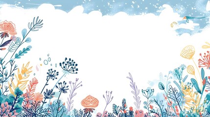 Obraz premium Whimsical Winter Wonderland Doodle Frame with Blank Space for Message