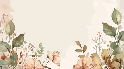 Green brown floral border with watercolor for background