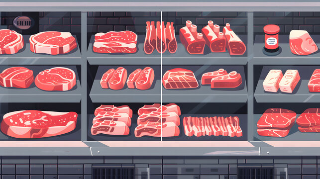 meat fresh beef or pork products in supermarket illustrator