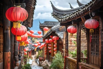 China Town Architecture: Traditional Wooden Buildings and Ancient Lanterns of Lijiang