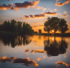 Coucher du soleil sur un lac