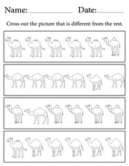 Camel Puzzle. Printable Activity Page for Kids. Educational Resources for School for Kids. Kids Activity Worksheet. Find the Different Object