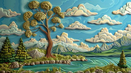 Obraz premium Landscape painting executed with plasticine