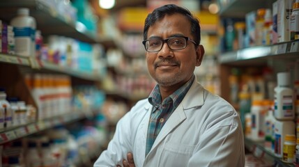 Portrait of Asian Indian pharmacist