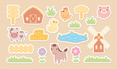 cute kawaii style hand drawn cartoon graphic element vector set in farm concept