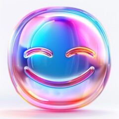 A colorful object with a smiley face on it, featuring holographic and minimalistic design elements. Sparkling smiley emoji icon. Generative AI