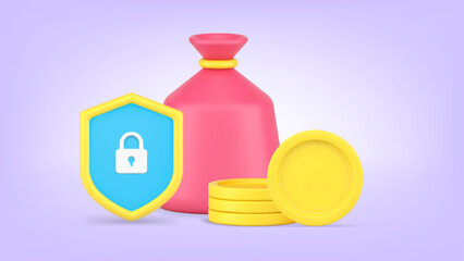 Financial safety cash money protection banking account authentication realistic 3d icon vector
