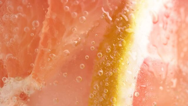 Grapefruit slices and mint in fizzy sparkling tonic with bubbles, juice refreshment carbonated soft drink.