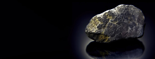 Selenium is rare precious natural stone on black background. AI generated. Header banner mockup with space.