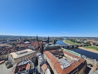 top view on Dresden (capital of Saxony, Germany) from the Frauenkirche on a sunny day, with clear...