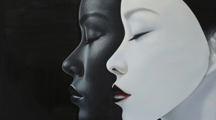 Black and White Sculpted Faces in Profile View
