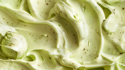 Close-up of pistachio ice cream with creamy texture and nut pieces