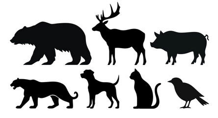 Fototapeta premium Animal silhouette png element set on transparent background