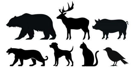 Animal silhouette png element set on transparent background