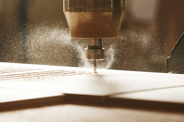 CNC router machine creates a layout of the shelf complex.