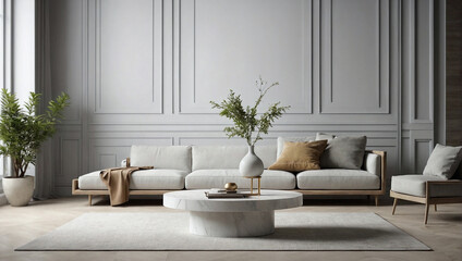 Modern living room interior with a sofa. Generative Ai