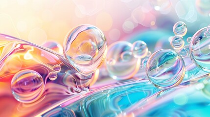 Soft, luminous bubbles floating amidst graceful curved lines, composing an ethereal and captivating abstract background. 
