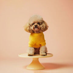 Poodle in Yellow Sweater on Pedestal