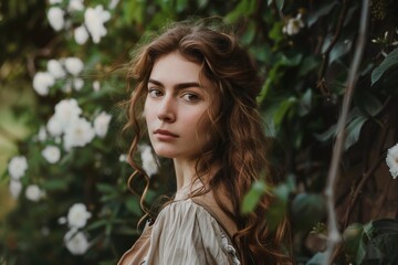 Naklejka premium Thoughtful young woman in nature