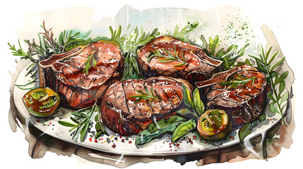 Barbecue BBQ Image of pork or beef for Menu and Restaurant Advertising, Assorted Delicious Grilled Meat