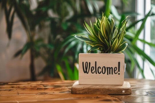 Welcoming green plant in wooden frame