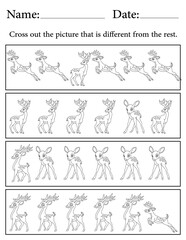 Deer Puzzle. Printable Activity Page for Kids. Educational Resources for School for Kids. Kids Activity Worksheet. Find the Different Object