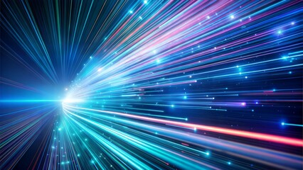 Abstract tech background of high speed optic fiber data transfer, ultra fast broadband, digital network connection, electronic motion, cyber turn