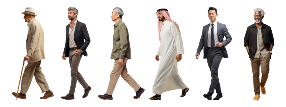 Man standing walking adult. png element set on transparent background