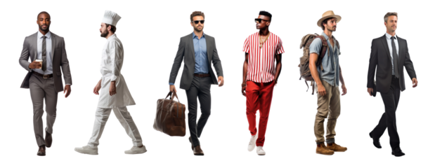 Man standing walking adult. png element set on transparent background