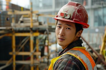 Fototapeta premium construction worker looking focused on job site